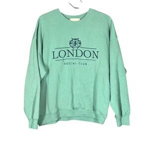London Sweatshirt Womens Large Sage Green Logo Crewneck Embroidered Fall Cozy
